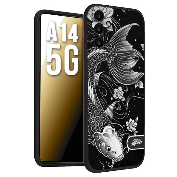 CUSTOMIZZA - Custodia cover nera morbida in tpu compatibile per Samsung A14 5G carpa koi black and white bianco a rilievo disegnato tattoo tatuaggio