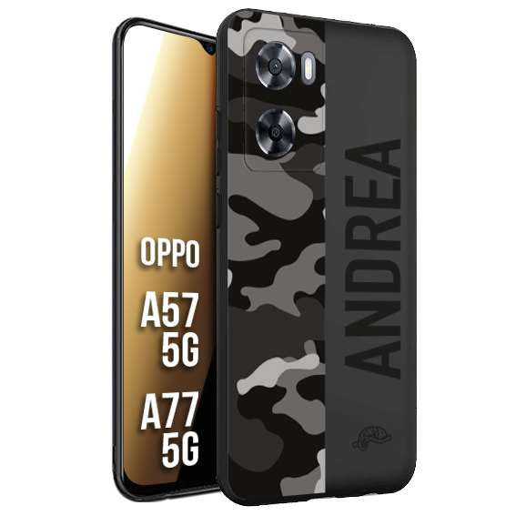 CUSTOMIZZA - Custodia cover nera morbida in tpu compatibile per Oppo A57 5G - A77 5G camouflage mimetico militare personalizzata nome