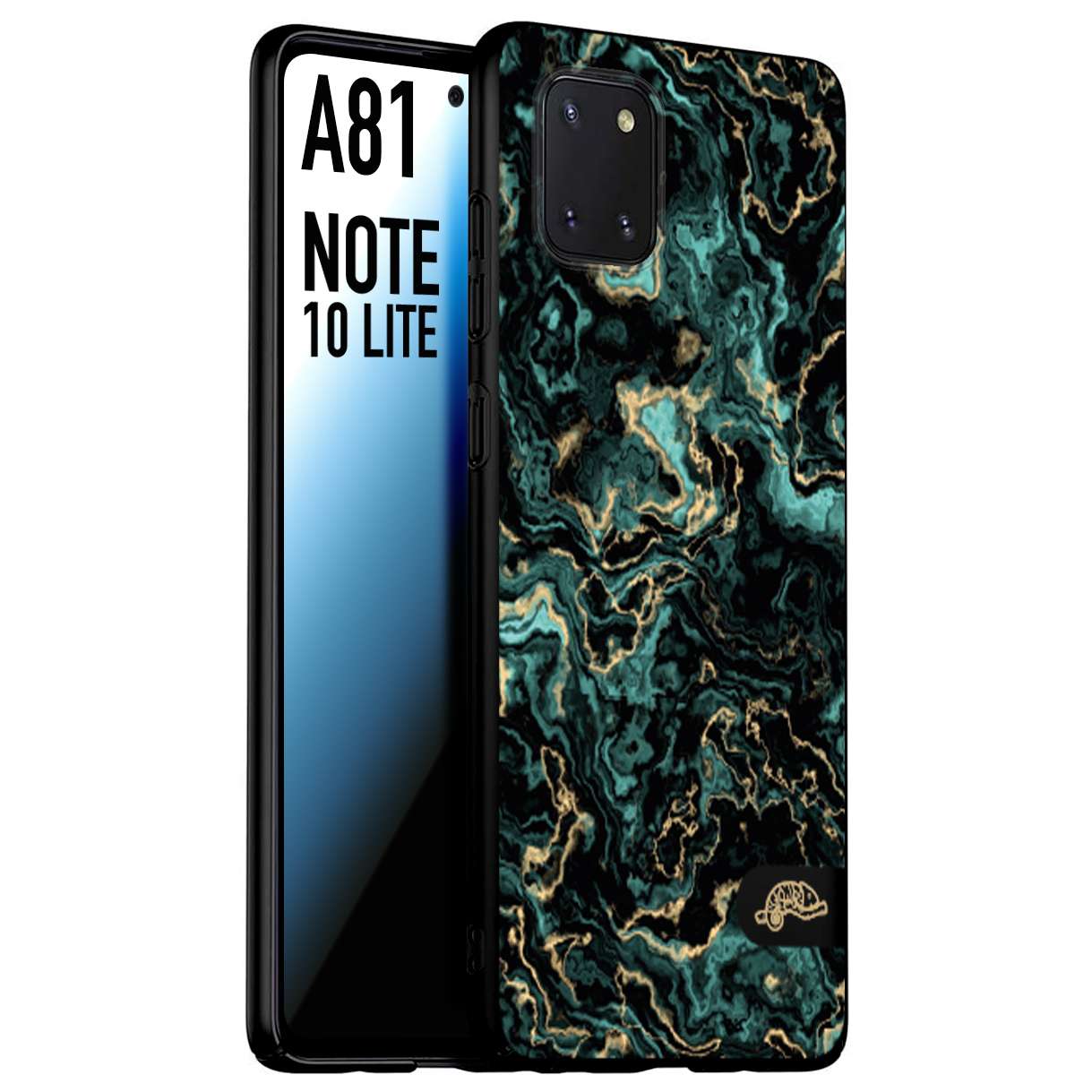 CUSTOMIZZA - Custodia cover nera morbida in tpu compatibile per Samsung A81 - Note 10 Lite effetto marmo marble verde green venature dorato pietra