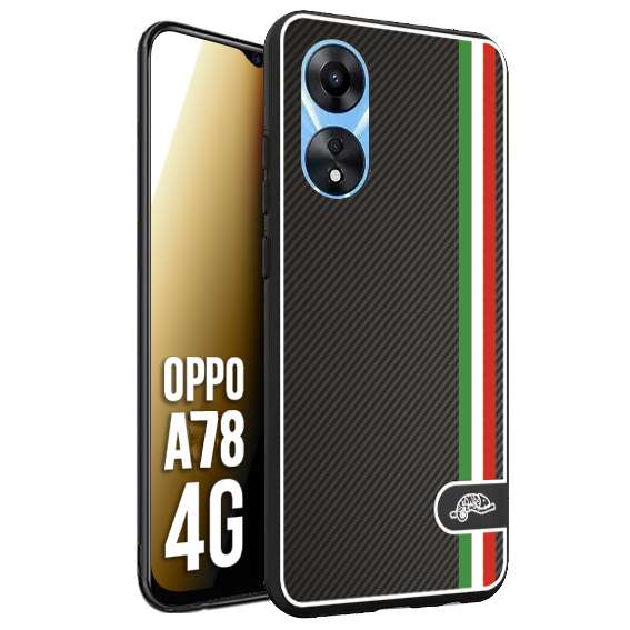 CUSTOMIZZA - Custodia cover nera morbida in tpu compatibile per Oppo A78 4G effetto fibra di carbonio bandiera Italia made in Italy