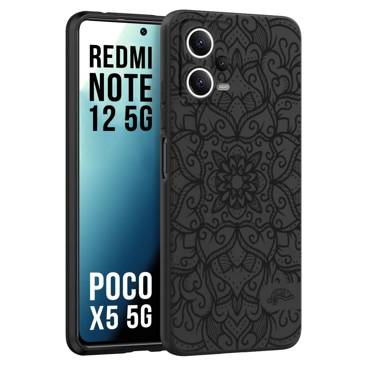 CUSTOMIZZA - Custodia cover nera morbida in tpu compatibile per Xiaomi Redmi Note 12 5G - POCO X5 5G mandala nero fiore vedo non vedo donna