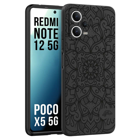 CUSTOMIZZA - Custodia cover nera morbida in tpu compatibile per Xiaomi Redmi Note 12 5G - POCO X5 5G mandala nero fiore vedo non vedo donna