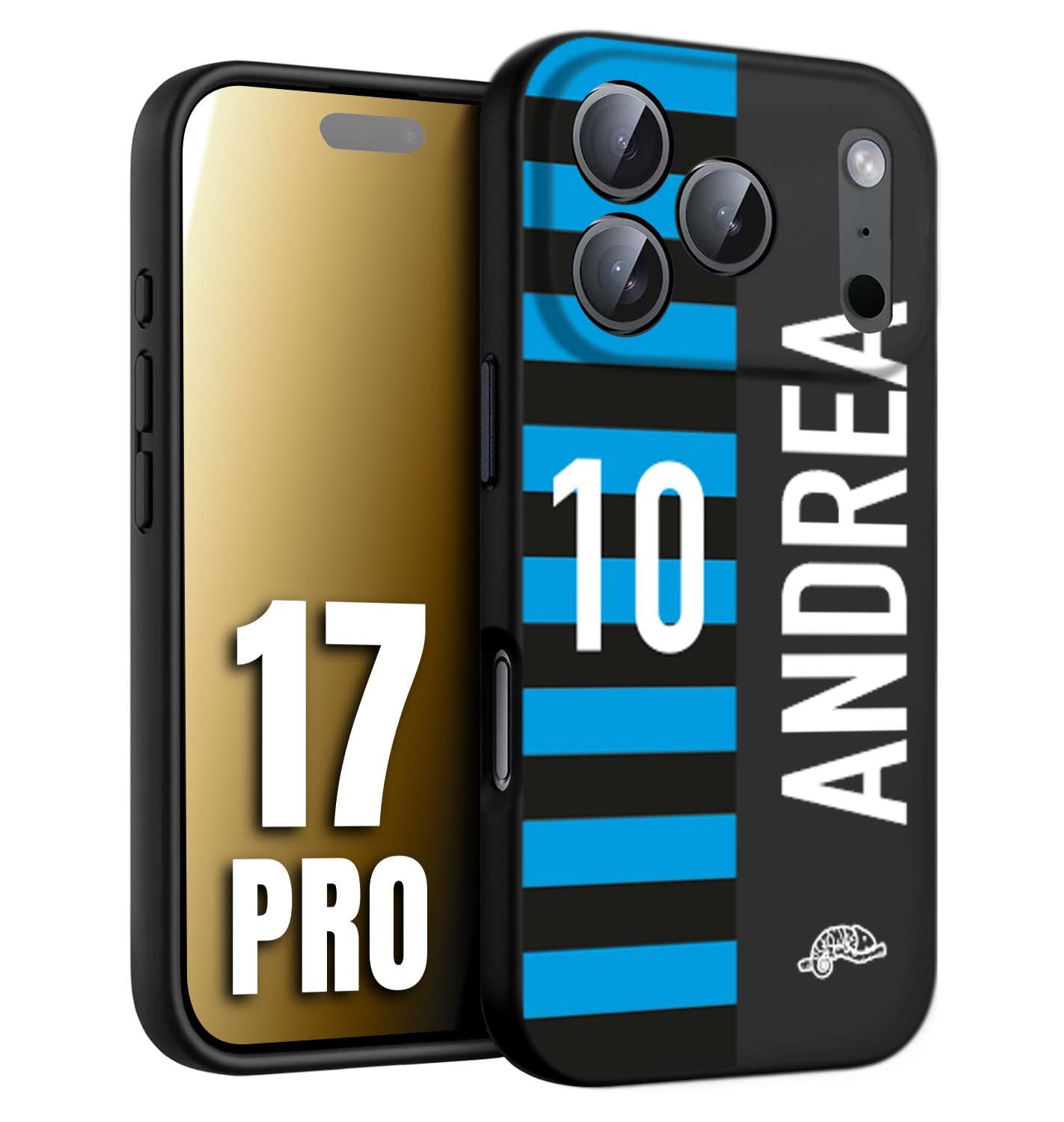 CUSTOMIZZA - Custodia cover nera morbida in tpu compatibile per iPhone 17 PRO personalizzata calcio football nome e numero calciatori nerazzurra