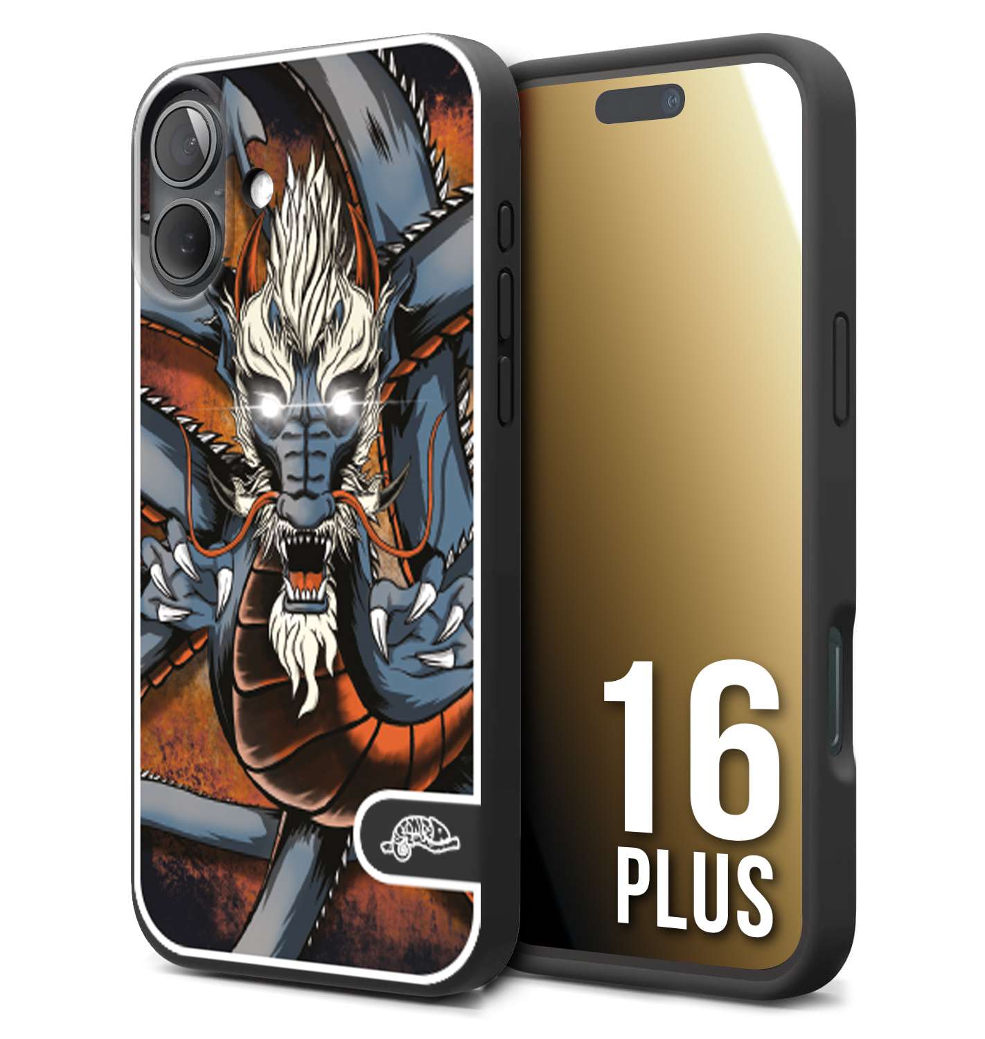 CUSTOMIZZA - Custodia cover nera morbida in tpu compatibile per iPhone 16 PLUS drago giapponese tattoo japan dragon