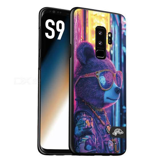 CUSTOMIZZA - Custodia cover nera morbida in tpu compatibile per Samsung S9 animali cyberpunk orsetto orso street bear fucsia blu night