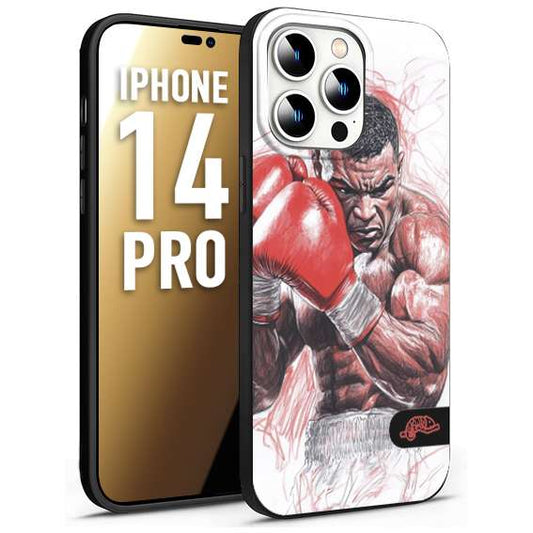 CUSTOMIZZA - Custodia cover nera morbida in tpu compatibile per iPhone 14 PRO pugilato pugili disegno tattoo guantoni boxer pesi massimi iron mike