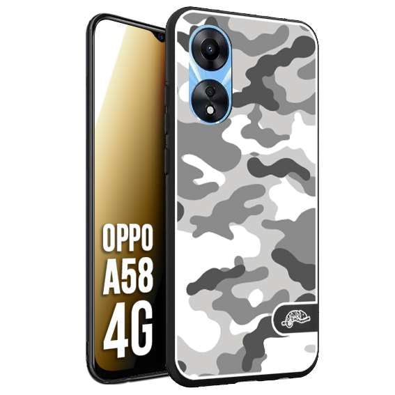 CUSTOMIZZA - Custodia cover nera morbida in tpu compatibile per Oppo A58 4G camouflage mimetico militare bianco white