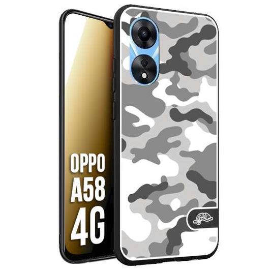 CUSTOMIZZA - Custodia cover nera morbida in tpu compatibile per Oppo A58 4G camouflage mimetico militare bianco white