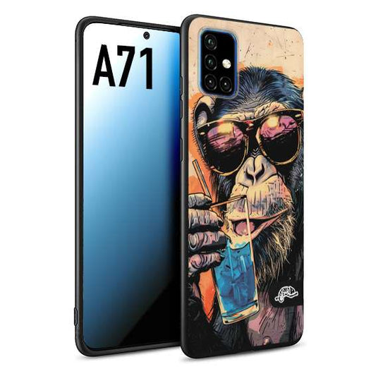 CUSTOMIZZA - Custodia cover nera morbida in tpu compatibile per Samsung A71 estate disegnata cocktails animali simpatici scimmia monkey negroni