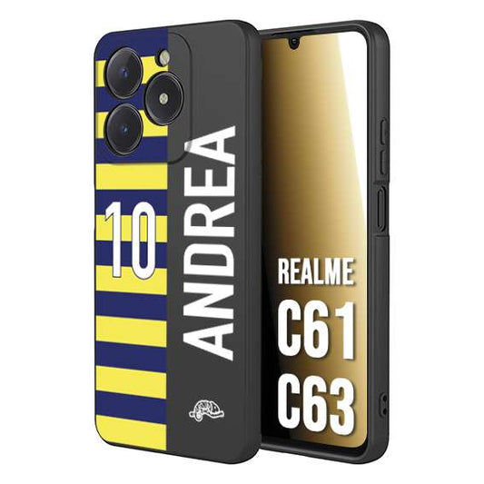 CUSTOMIZZA - Custodia cover nera morbida in tpu compatibile per Oppo C61 - C63 personalizzata calcio football nome e numero calciatori giallo blu