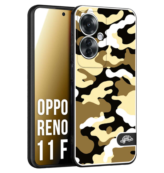 CUSTOMIZZA - Custodia cover nera morbida in tpu compatibile per Oppo Reno 11 F 5G camouflage mimetico militare giallo desert brown