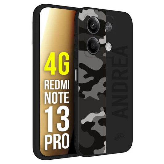 CUSTOMIZZA - Custodia cover nera morbida in tpu compatibile per Xiaomi Redmi Note 13 PRO 4G camouflage mimetico militare personalizzata nome