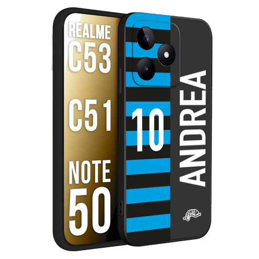 CUSTOMIZZA - Custodia cover nera morbida in tpu compatibile per Oppo Realme C53 - C51 - NOTE 50 personalizzata calcio football nome e numero calciatori nerazzurra