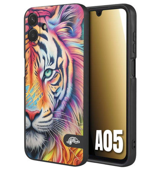 CUSTOMIZZA - Custodia cover nera morbida in tpu compatibile per Samsung A05 animali color tigre tiger viso colori vibranti disegnato schizzo