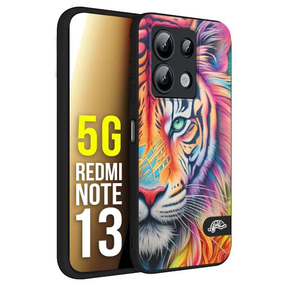 CUSTOMIZZA - Custodia cover nera morbida in tpu compatibile per Xiaomi Redmi Note 13 5G animali color tigre tiger viso colori vibranti disegnato schizzo