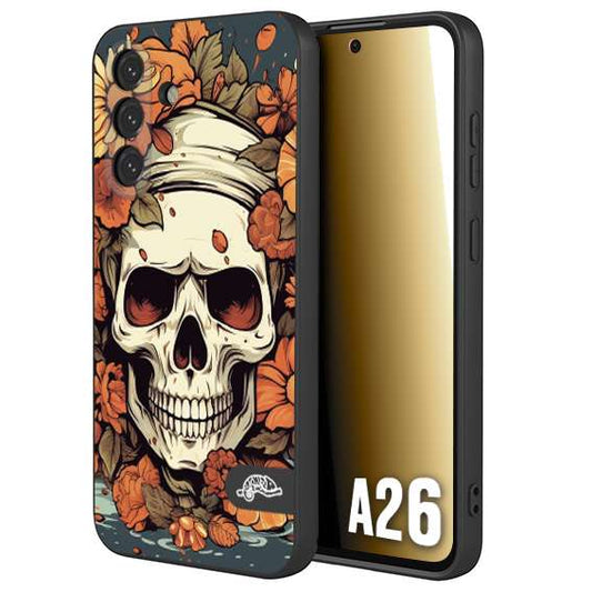 CUSTOMIZZA - Custodia cover nera morbida in tpu compatibile per Samsung A26 teschio skull flowers fiori tattoo disegnato alta definizione