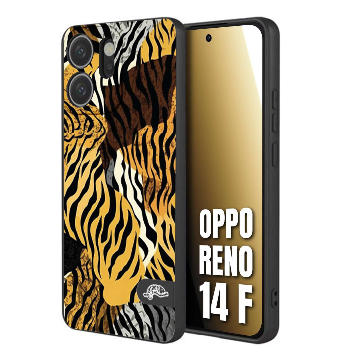 CUSTOMIZZA - Custodia cover nera morbida in tpu compatibile per Oppo Reno 14 F leopardato tigrato tiger colorata donna fashion estate