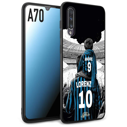 CUSTOMIZZA - Custodia cover nera morbida in tpu compatibile per Samsung A70 personalizzata calcio football padre e figlio calciatori nerazzurra