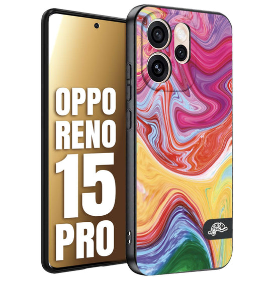 CUSTOMIZZA - Custodia cover nera morbida in tpu compatibile per Oppo Reno 15 PRO colorata fantasia vortice marmo onde verde fucsia gialla
