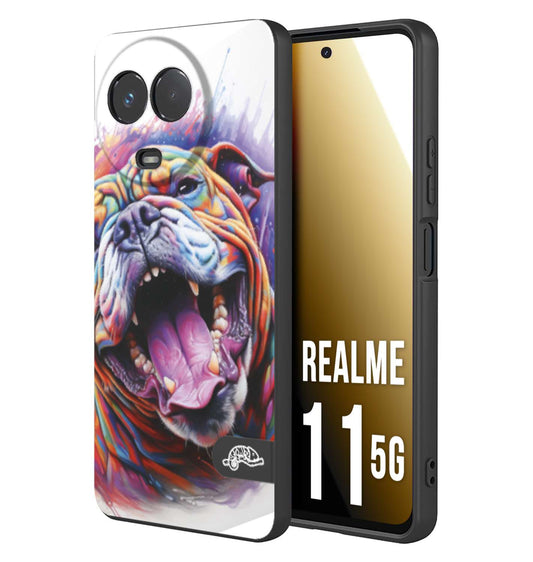 CUSTOMIZZA - Custodia cover nera morbida in tpu compatibile per Realme 11 5G animali color bulldog cane dog colori vibranti disegnato schizzo