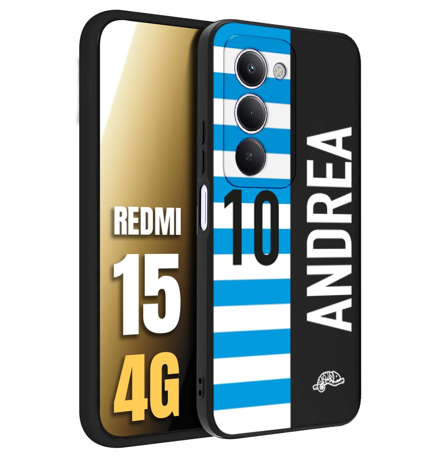 CUSTOMIZZA - Custodia cover nera morbida in tpu compatibile per Xiaomi Redmi 15 4G personalizzata calcio football nome e numero calciatori biancazzurri