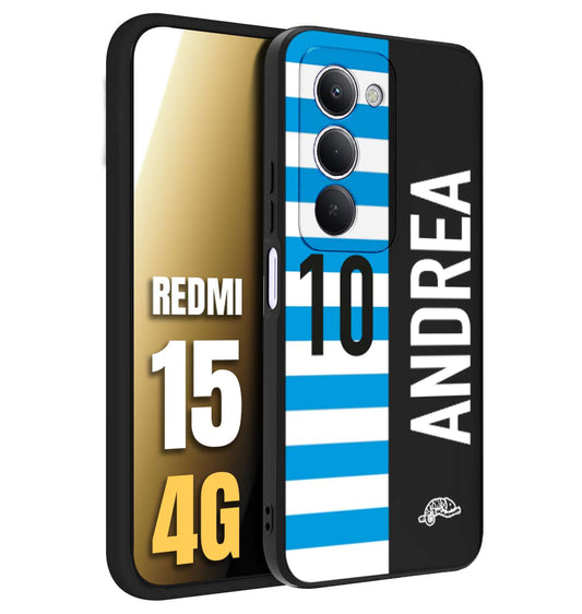 CUSTOMIZZA - Custodia cover nera morbida in tpu compatibile per Xiaomi Redmi 15 4G personalizzata calcio football nome e numero calciatori biancazzurri
