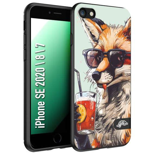 CUSTOMIZZA - Custodia cover nera morbida in tpu compatibile per iPhone 7 - 8 - SE 2020 / 2022 estate disegnata cocktails animali simpatici fox volpe negroni