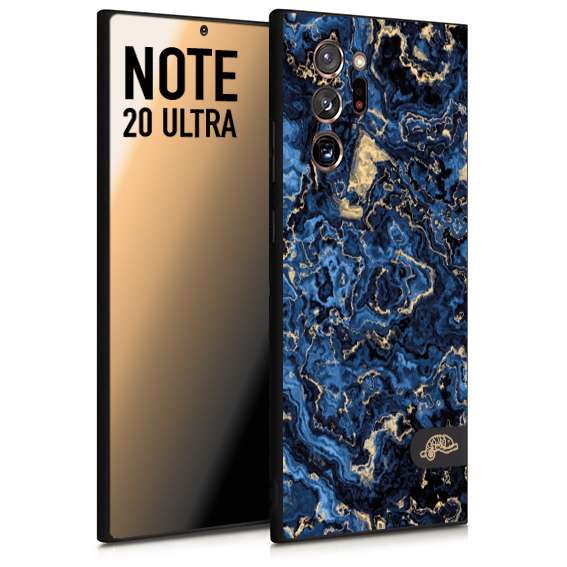 CUSTOMIZZA - Custodia cover nera morbida in tpu compatibile per Samsung NOTE 20 ULTRA effetto marmo marble blu venature dorato psichedelico