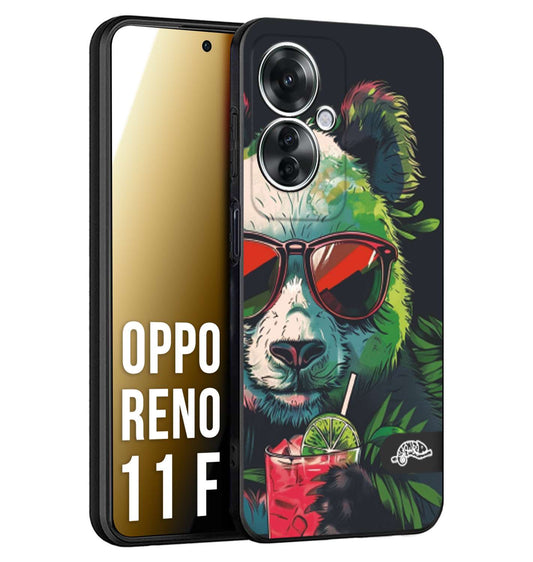 CUSTOMIZZA - Custodia cover nera morbida in tpu compatibile per Oppo Reno 11 F 5G estate disegnata cocktails animali simpatici panda mojito