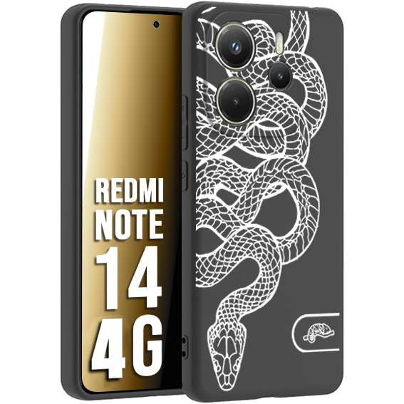 CUSTOMIZZA - Custodia cover nera morbida in tpu compatibile per Xiaomi Redmi Note 14 4G serpente snake bianco a rilievo disegnato tattoo tatuaggio