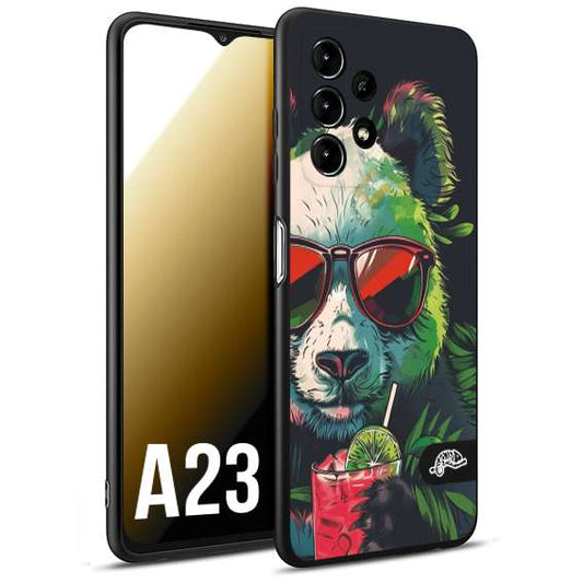 CUSTOMIZZA - Custodia cover nera morbida in tpu compatibile per Samsung A23 estate disegnata cocktails animali simpatici panda mojito