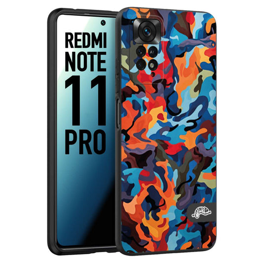 CUSTOMIZZA - Custodia cover nera morbida in tpu compatibile per Xiaomi Redmi Note 11 PRO camouflage mimetico militare moderno blu arancio rosso