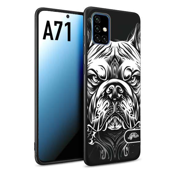 CUSTOMIZZA - Custodia cover nera morbida in tpu compatibile per Samsung A71 bulldog bianco a rilievo disegnato tattoo tatuaggio