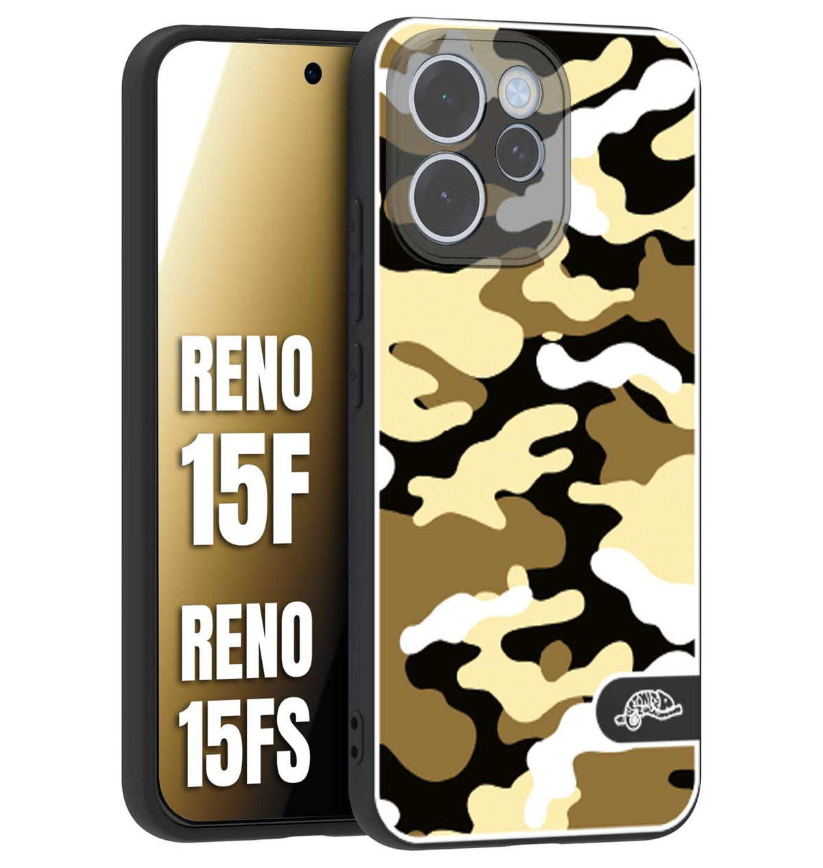 CUSTOMIZZA - Custodia cover nera morbida in tpu compatibile per Oppo Reno 15 F - Reno 15 FS camouflage mimetico militare giallo desert brown