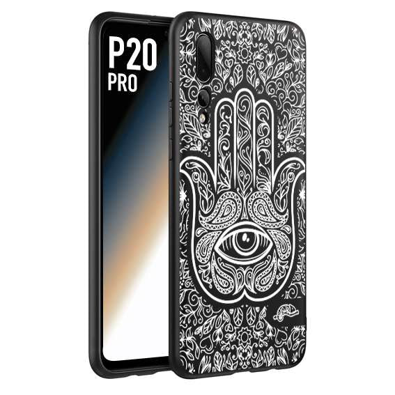 CUSTOMIZZA - Custodia cover nera morbida in tpu compatibile per Huawei P20 PRO mano di fatima effetto rilievo mandala donna