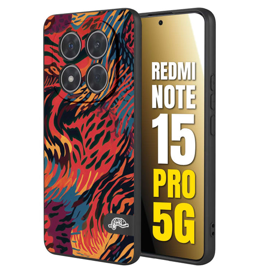 CUSTOMIZZA - Custodia cover nera morbida in tpu compatibile per Xiaomi Redmi Note 15 PRO 5G leopardato maculato tigrato colorata fiamme rossa blu arancione