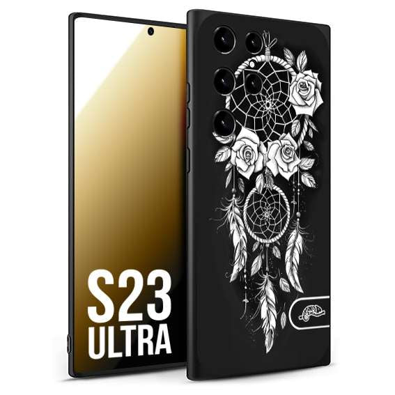 CUSTOMIZZA - Custodia cover nera morbida in tpu compatibile per Samsung S23 ULTRA acchiappasogni dreamcatcher black and white bianco a rilievo disegnato tattoo tatuaggio