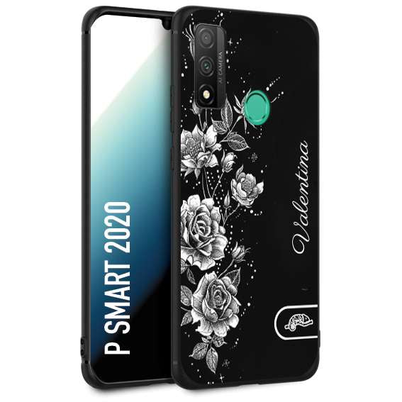 CUSTOMIZZA - Custodia cover nera morbida in tpu compatibile per Huawei P Smart 2020 a rilievo soft touch personalizzata nome rose fiori donna