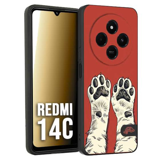 CUSTOMIZZA - Custodia cover nera morbida in tpu compatibile per Xiaomi Redmi 14C zampe di gatto cat paws rossa red disegnata fumetto cartoon