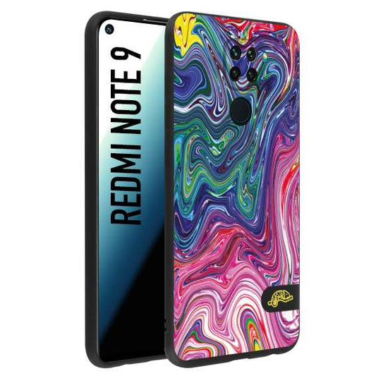 CUSTOMIZZA - Custodia cover nera morbida in tpu compatibile per Xiaomi Redmi Note 9 colorata fantasia vortice marmo arcobaleno rosa blu fucsia