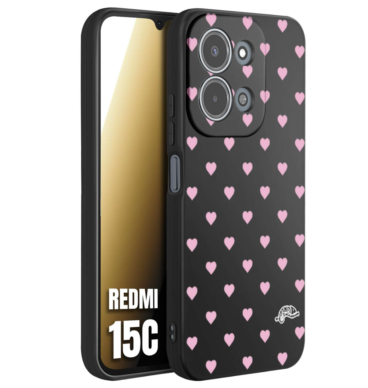 CUSTOMIZZA - Custodia cover nera morbida in tpu compatibile per Xiaomi Redmi 15C cuori pois rosa su nero donna pin up vintage