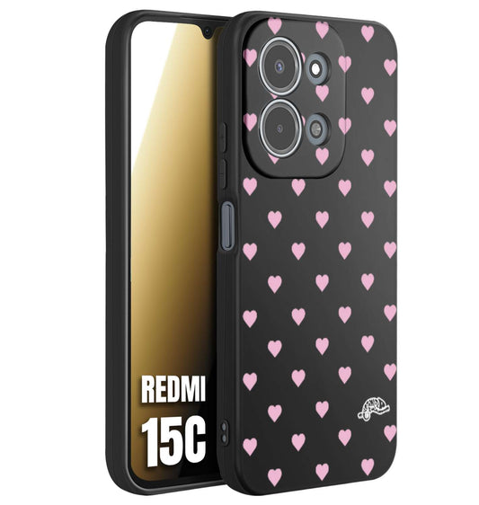CUSTOMIZZA - Custodia cover nera morbida in tpu compatibile per Xiaomi Redmi 15C cuori pois rosa su nero donna pin up vintage