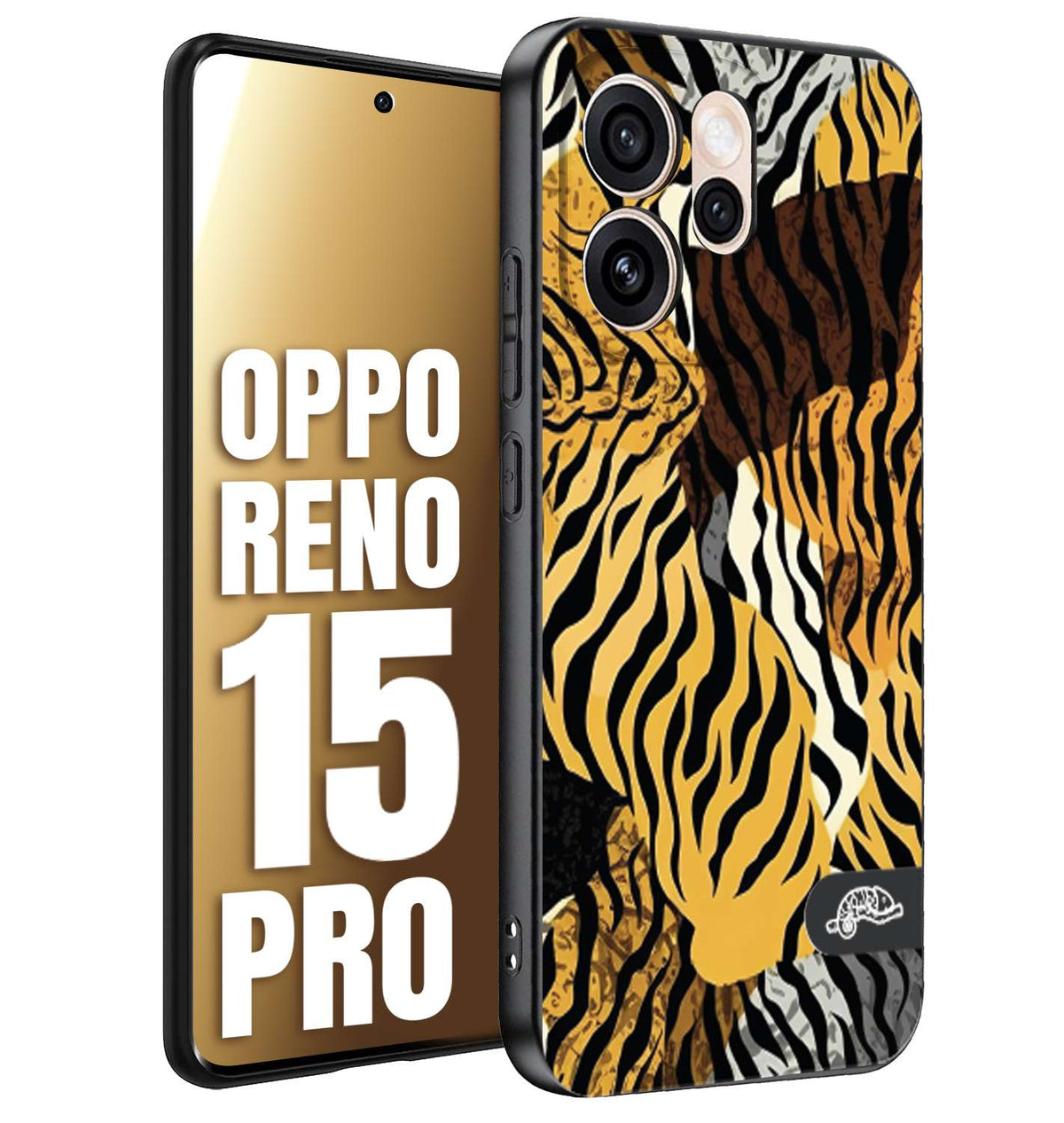 CUSTOMIZZA - Custodia cover nera morbida in tpu compatibile per Oppo Reno 15 PRO leopardato tigrato tiger colorata donna fashion estate