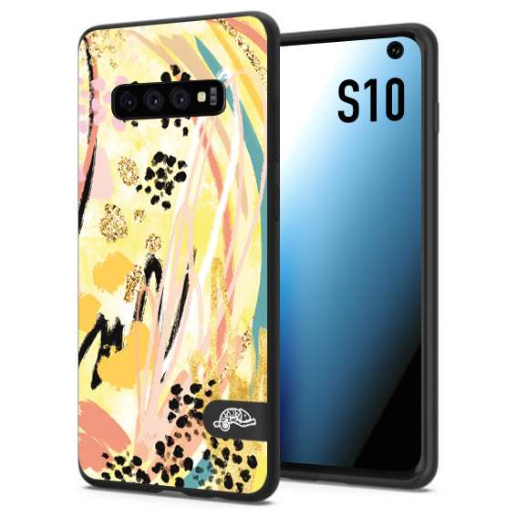 CUSTOMIZZA - Custodia cover nera morbida in tpu compatibile per Samsung S10 astratti donna flower fantasia estate gialla rosa leopardata