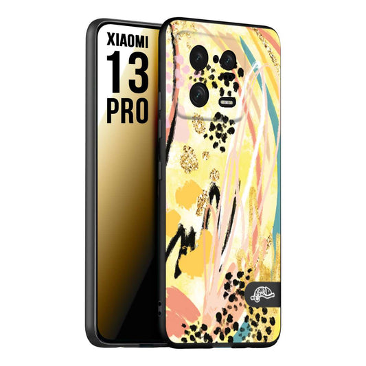 CUSTOMIZZA - Custodia cover nera morbida in tpu compatibile per Xiaomi 13 PRO astratti donna flower fantasia estate gialla rosa leopardata