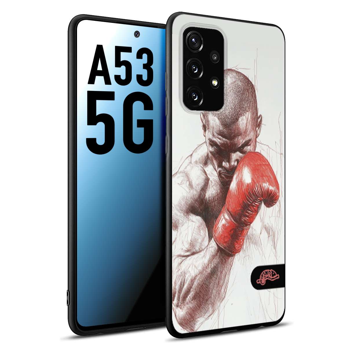 CUSTOMIZZA - Custodia cover nera morbida in tpu compatibile per Samsung A53 5G pugilato pugili disegno tattoo guantoni box sport primo piano