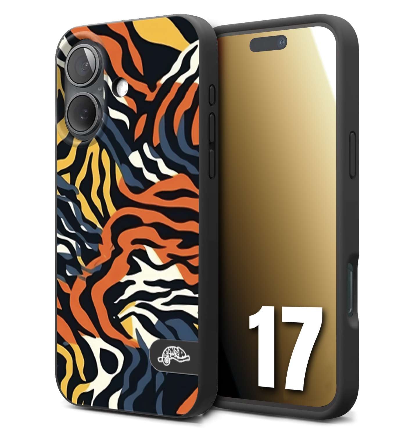 CUSTOMIZZA - Custodia cover nera morbida in tpu compatibile per iPhone 17 leopardato maculato tigrato tiger colorata gialla blu arancio