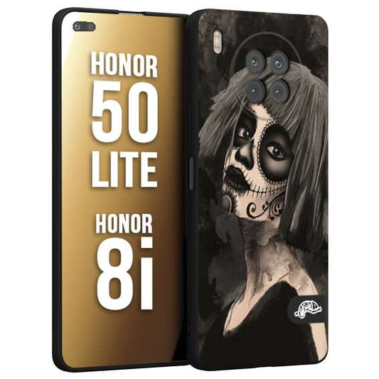 CUSTOMIZZA - Custodia cover nera morbida in tpu compatibile per Honor 8i - Honor 50 LITE chicana messicana dea de la muerte donna santa tattoo disegnata