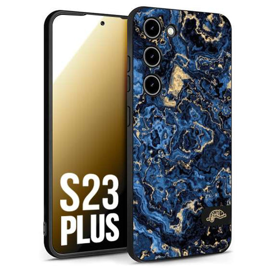 CUSTOMIZZA - Custodia cover nera morbida in tpu compatibile per Samsung S23 PLUS effetto marmo marble blu venature dorato psichedelico