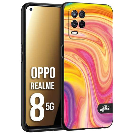 CUSTOMIZZA - Custodia cover nera morbida in tpu compatibile per Oppo Realme 8 5G colorata fantasia vortice marmo onde rosa fucsia gialla